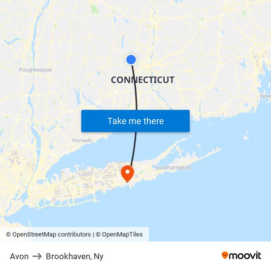 Avon to Brookhaven, Ny map