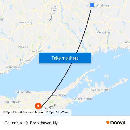 Columbia to Brookhaven, Ny map