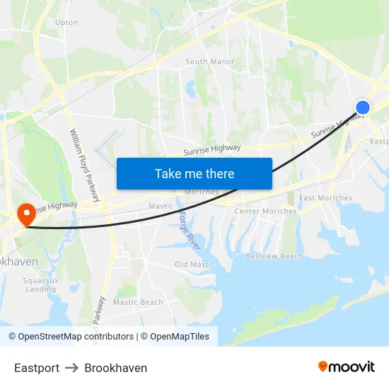 Eastport to Brookhaven map