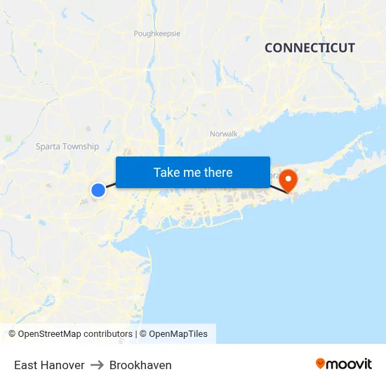 East Hanover to Brookhaven map