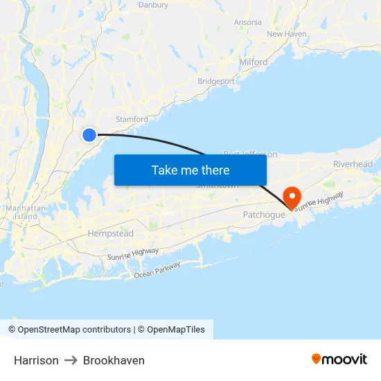 Harrison to Brookhaven map