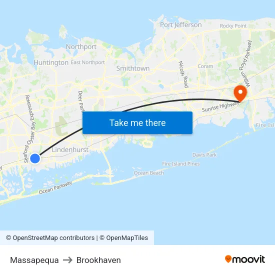 Massapequa to Brookhaven map
