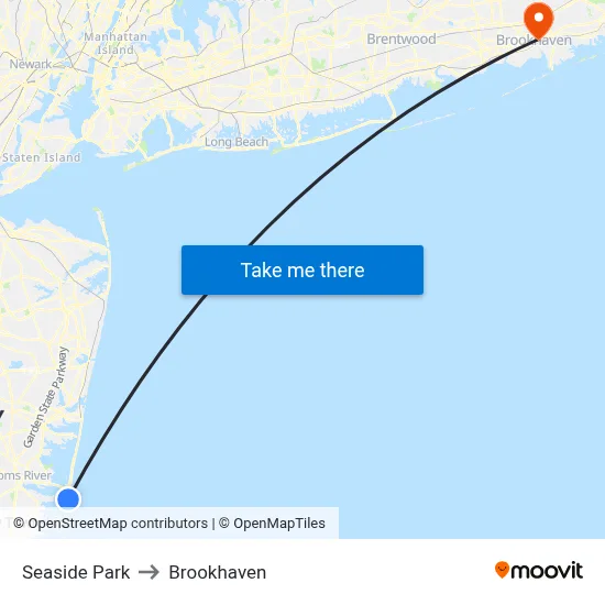 Seaside Park to Brookhaven map
