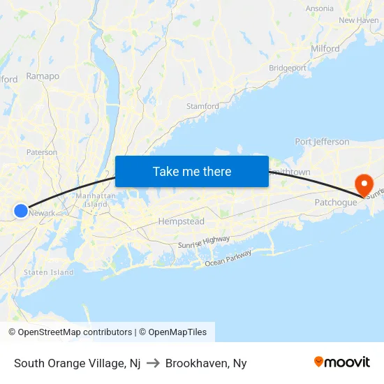 South Orange Village to Brookhaven, Ny map
