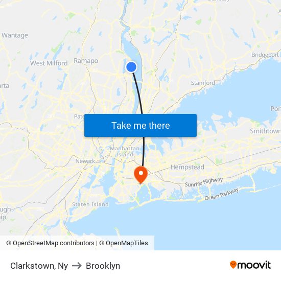 Clarkstown, Ny to Brooklyn map