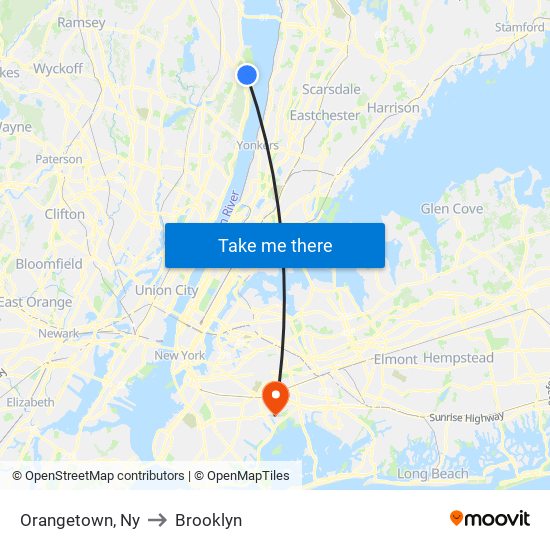 Orangetown, Ny to Brooklyn map
