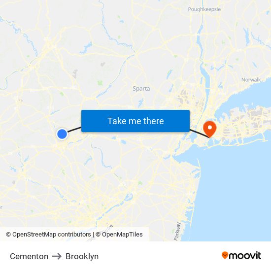 Cementon to Brooklyn map