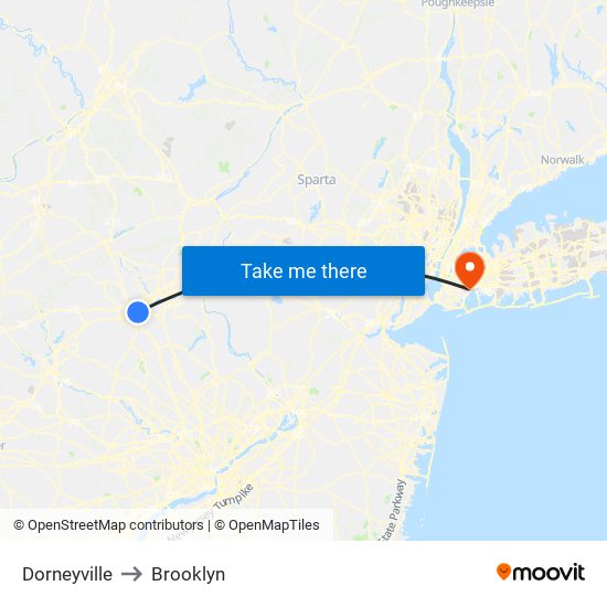 Dorneyville to Brooklyn map