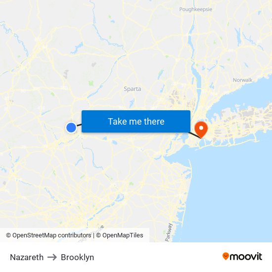 Nazareth to Brooklyn map