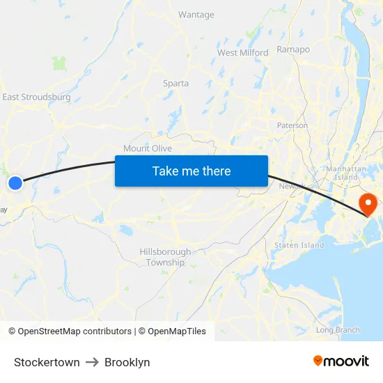 Stockertown to Brooklyn map