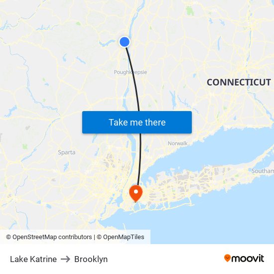 Lake Katrine to Brooklyn map