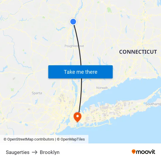 Saugerties to Brooklyn map