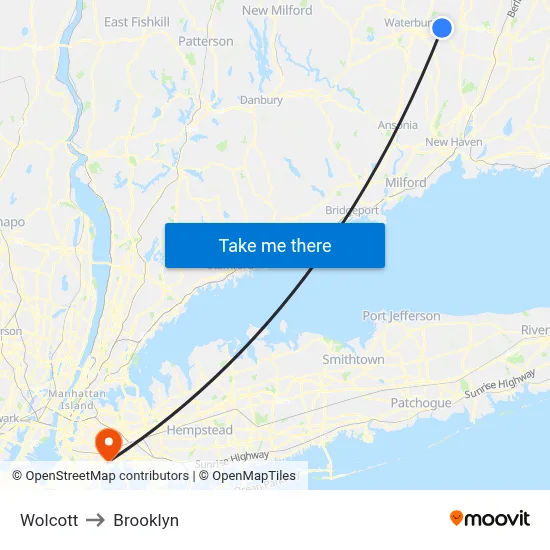 Wolcott to Brooklyn map
