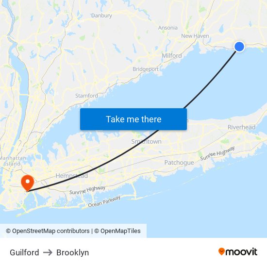 Guilford to Brooklyn map