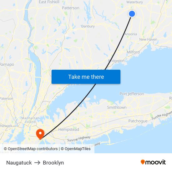 Naugatuck to Brooklyn map