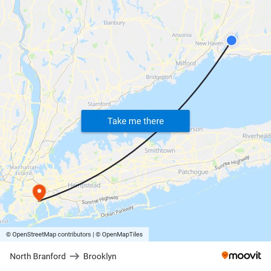 North Branford to Brooklyn map