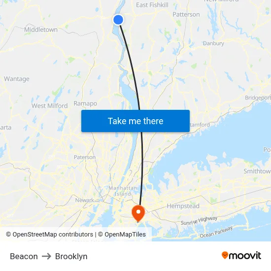 Beacon to Brooklyn map