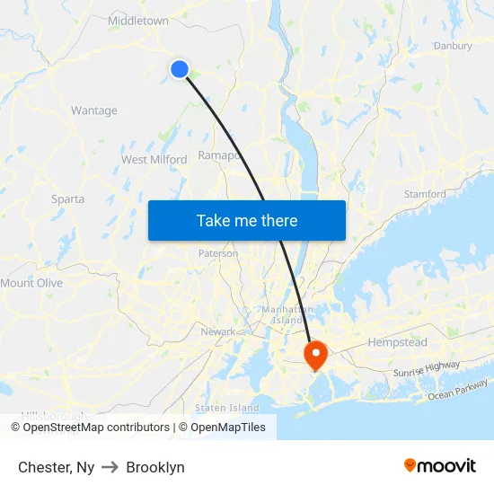 Chester to Brooklyn map