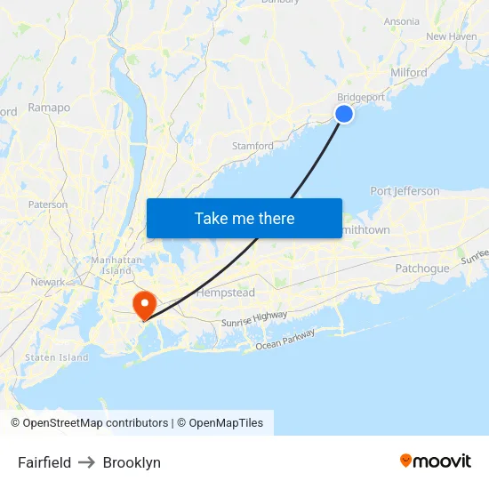 Fairfield to Brooklyn map
