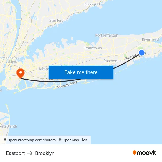 Eastport to Brooklyn map