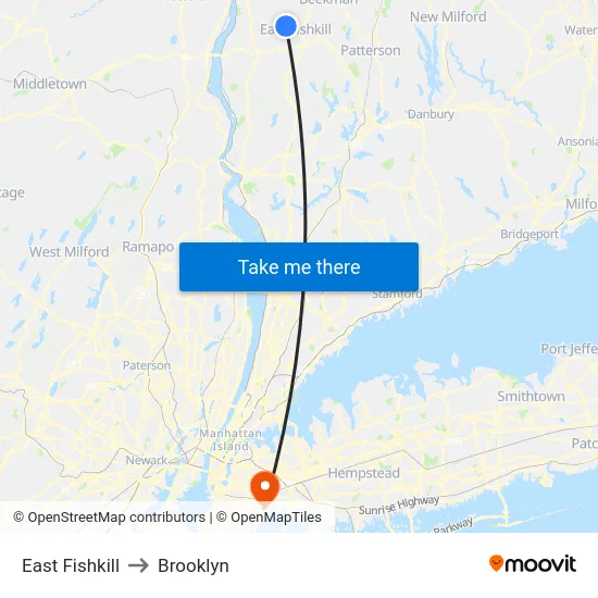 East Fishkill to Brooklyn map