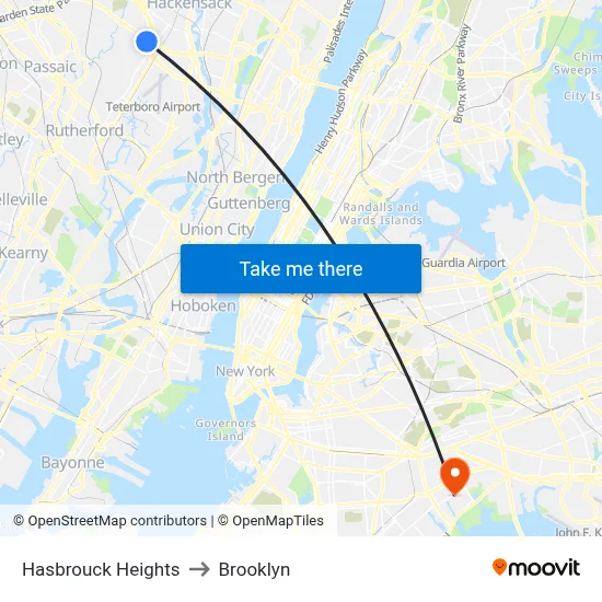 Hasbrouck Heights to Brooklyn map