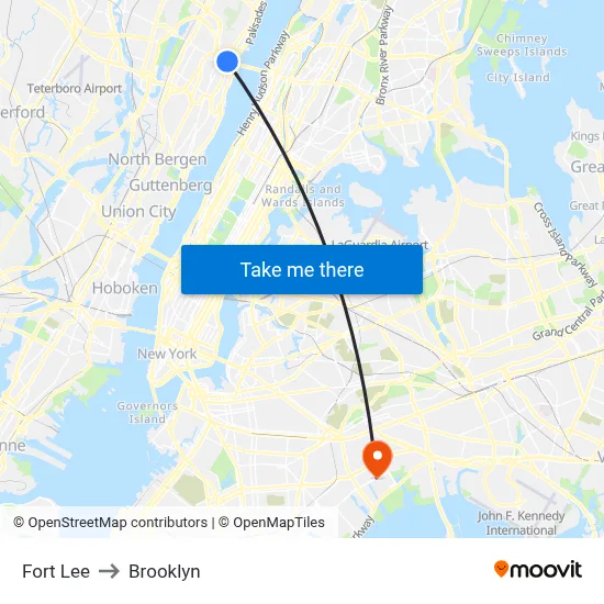 Fort Lee to Brooklyn map