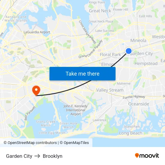 Garden City to Brooklyn map