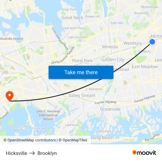 Hicksville to Brooklyn map