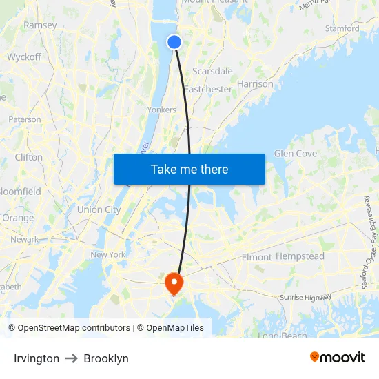 Irvington to Brooklyn map