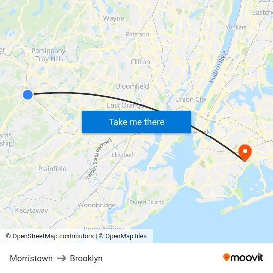 Morristown to Brooklyn map