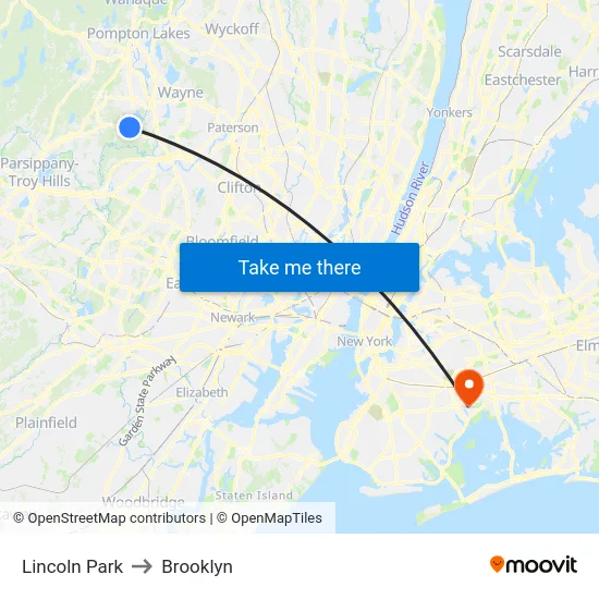 Lincoln Park to Brooklyn map