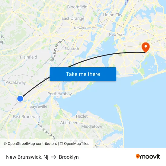 New Brunswick to Brooklyn map