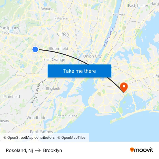 Roseland to Brooklyn map