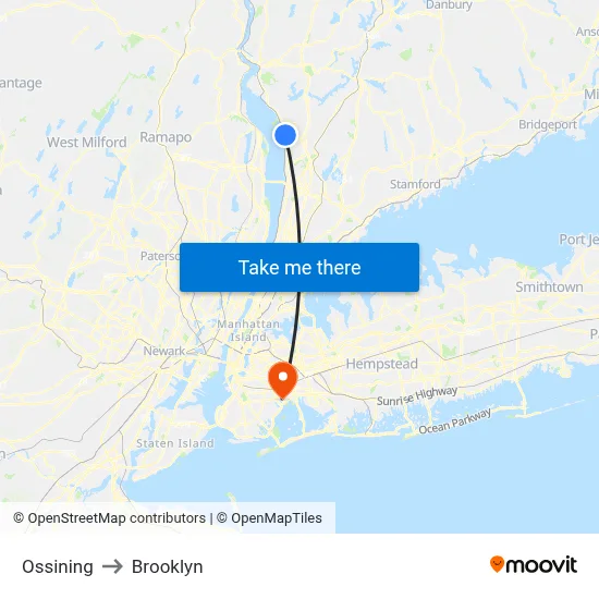 Ossining to Brooklyn map
