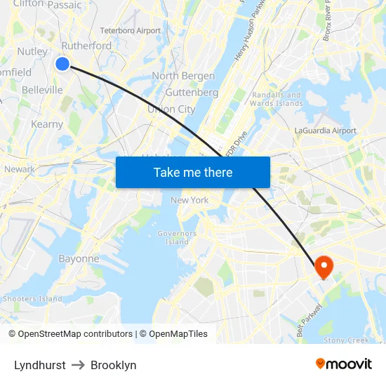 Lyndhurst to Brooklyn map