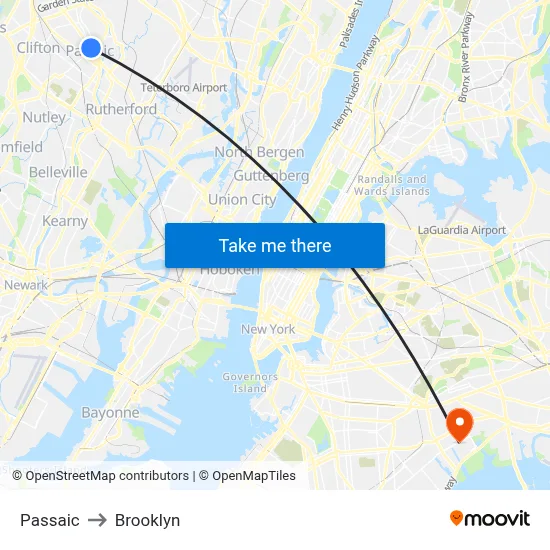 Passaic to Brooklyn map