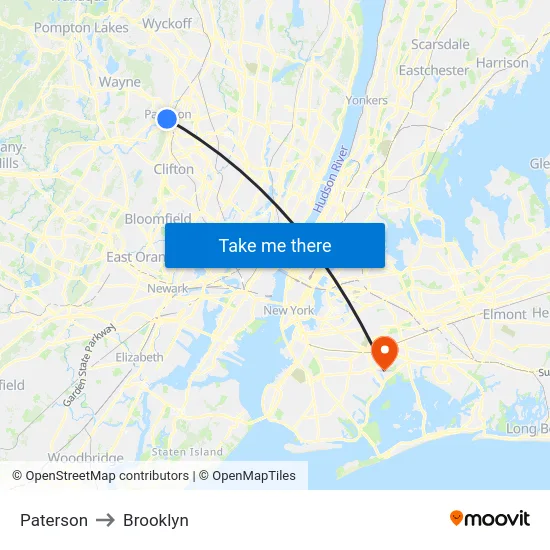 Paterson to Brooklyn map
