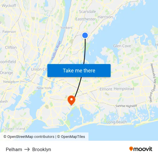 Pelham to Brooklyn map