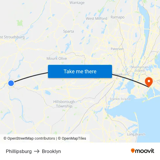 Phillipsburg to Brooklyn map