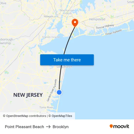 Point Pleasant Beach to Brooklyn map