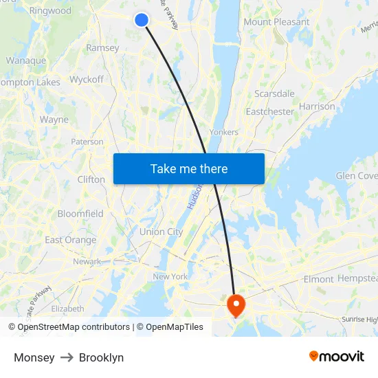 Monsey to Brooklyn map