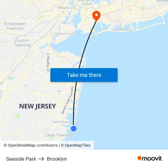 Seaside Park to Brooklyn map