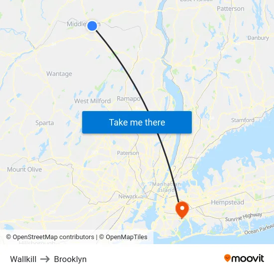 Wallkill to Brooklyn map