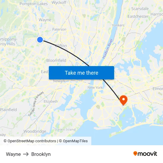 Wayne to Brooklyn map