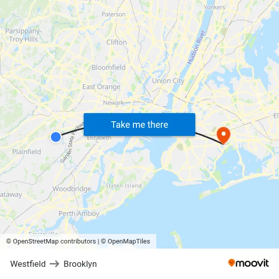 Westfield to Brooklyn map