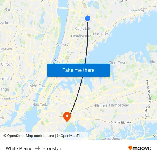 White Plains to Brooklyn map