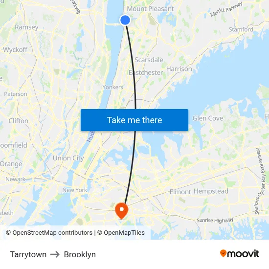 Tarrytown to Brooklyn map