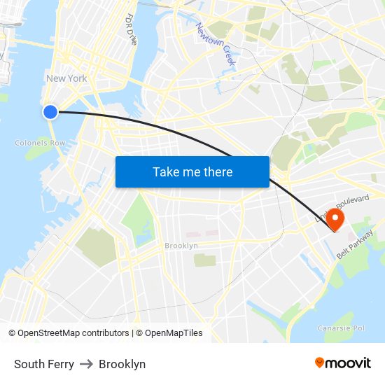 South Ferry to Brooklyn map