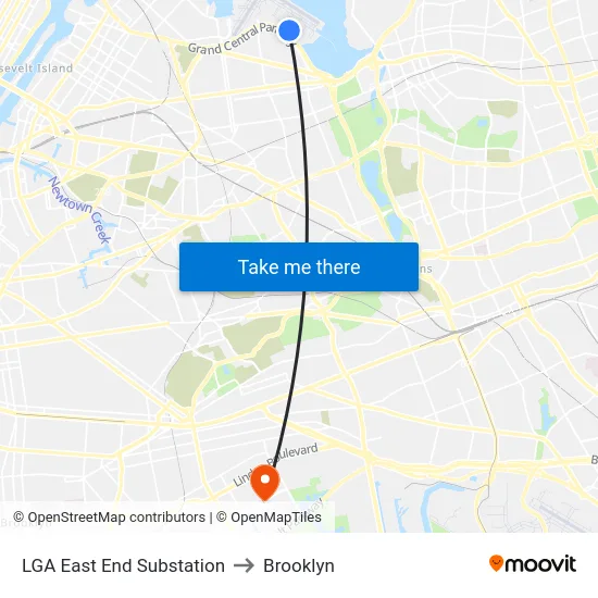 LGA East End Substation to Brooklyn map